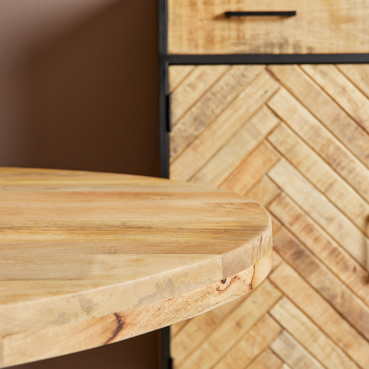 Eettafel - Naturel - Mangohout - Metaal - 120 cm - Rond