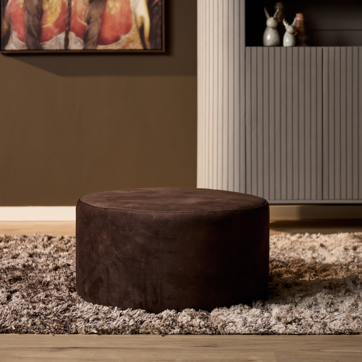 Hocker - Bruin - Stof - 60 cm - Rond
