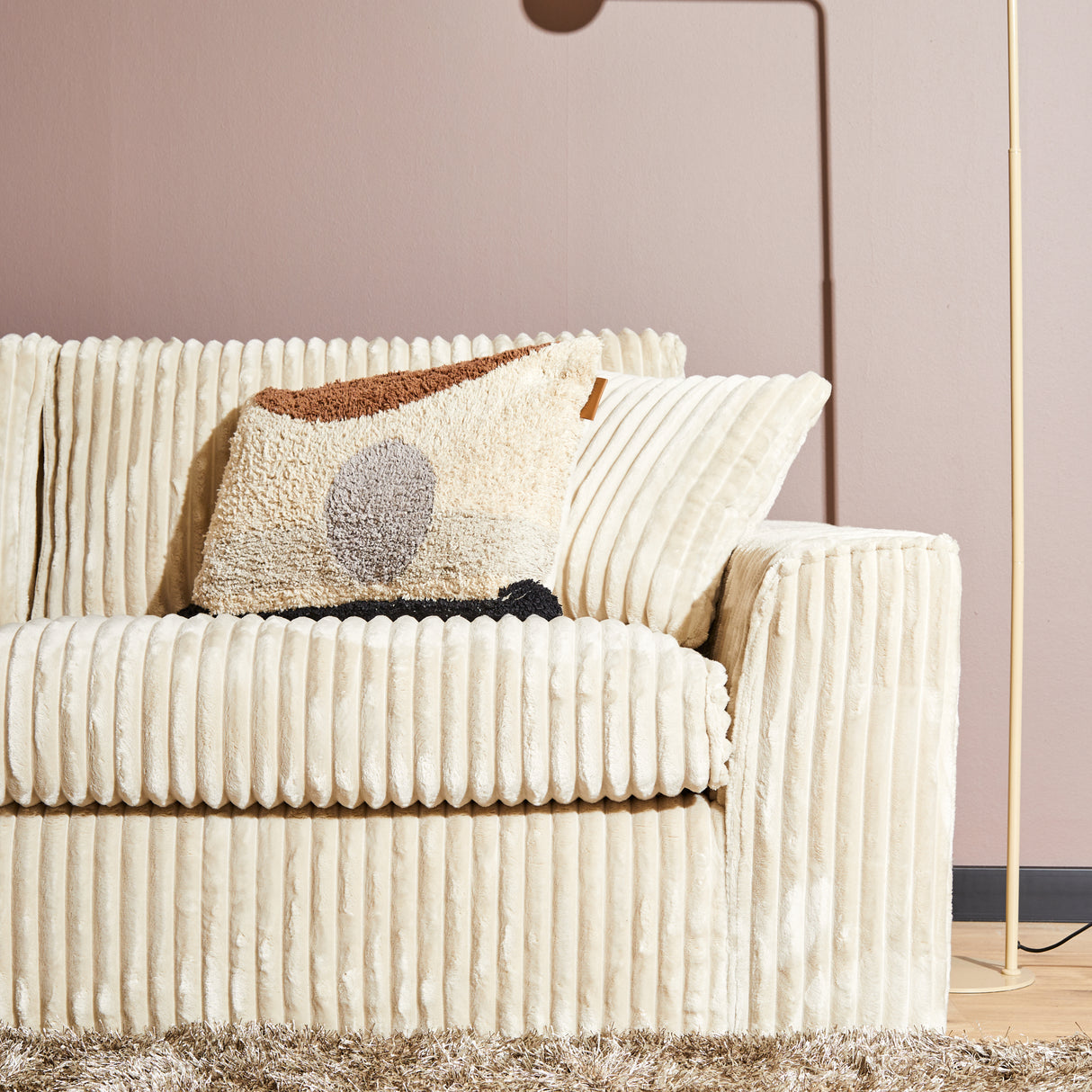 Hoekbank - Beige - 2,5-zits - Divan Rechts - Ribstof