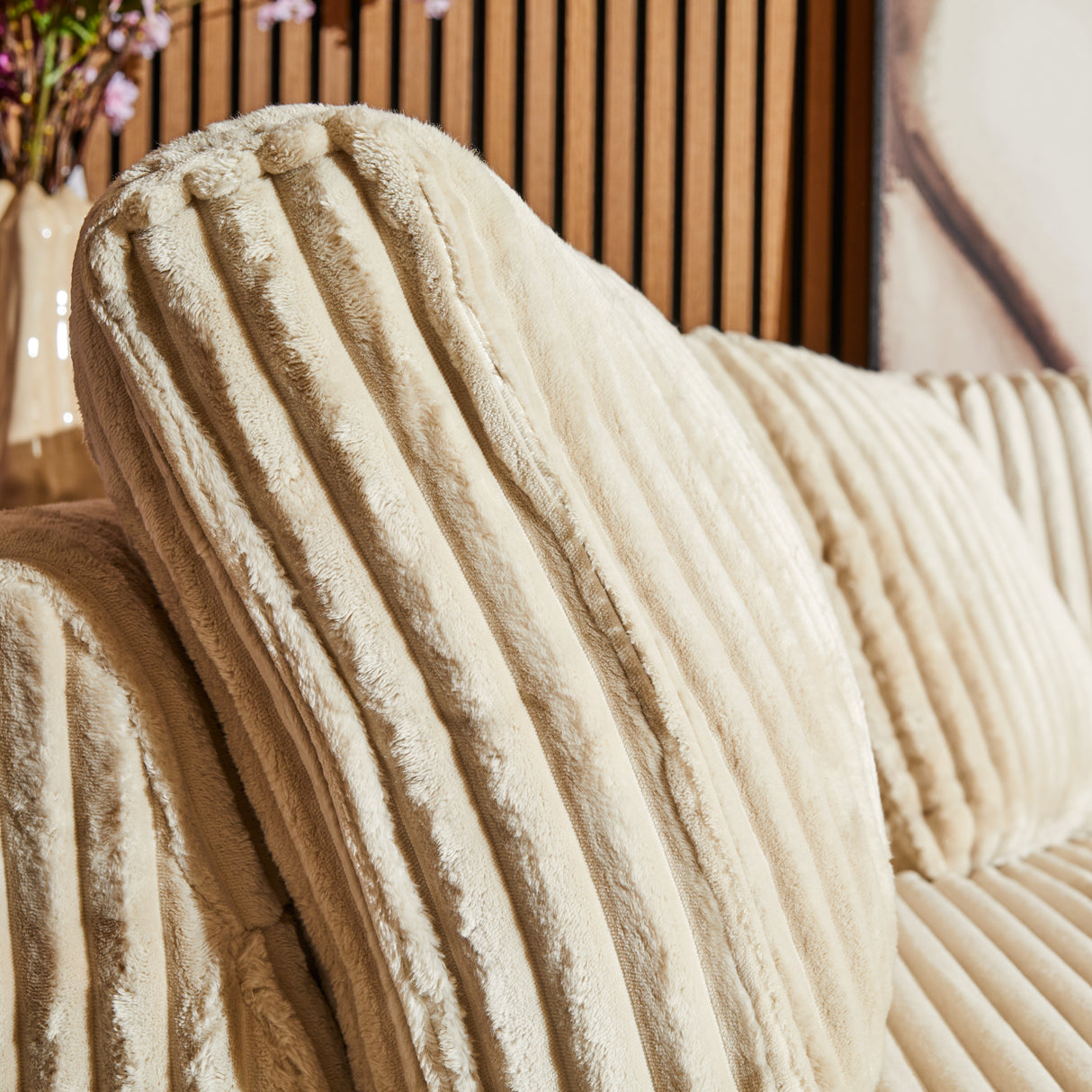 Hoekbank - Beige - Ribstof - Divan Links + 2,5-zits
