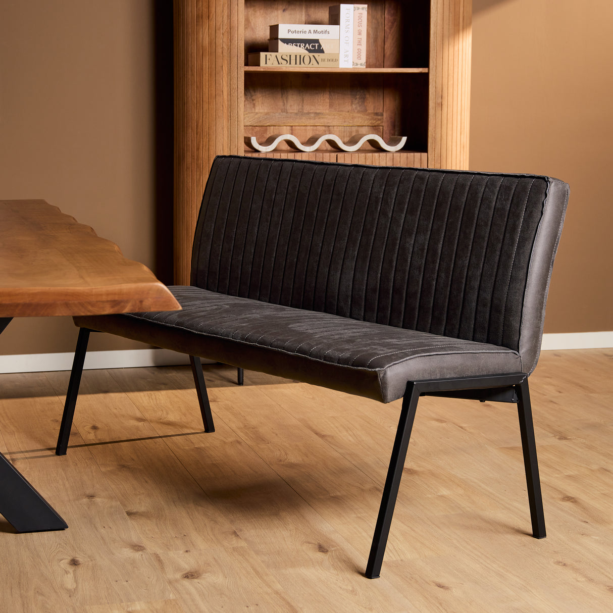 Eetkamerbank - Antraciet - Eco-leer - 155 cm - Industrieel