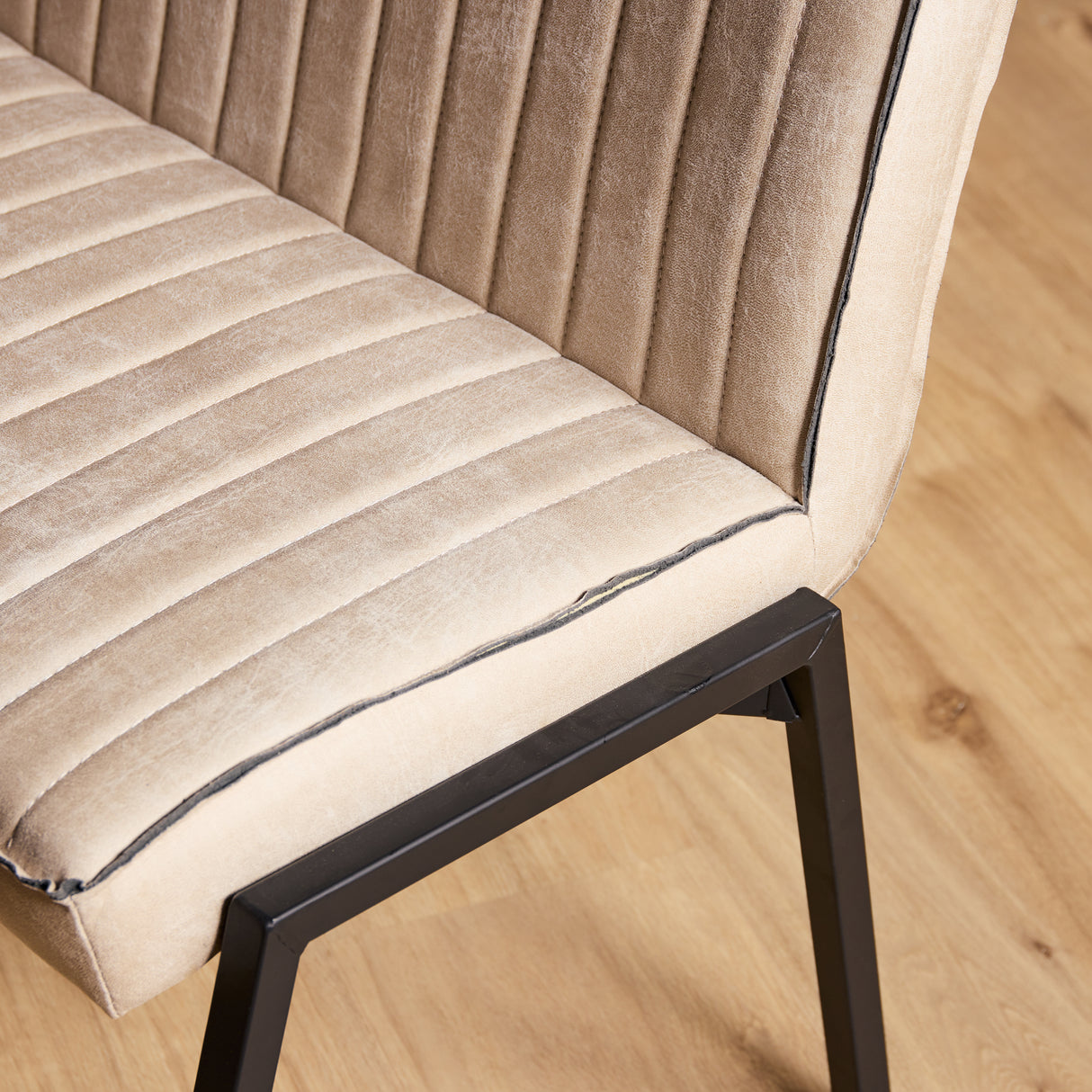 Eetkamerbank - Beige - Leer - 155 cm - Industrieel