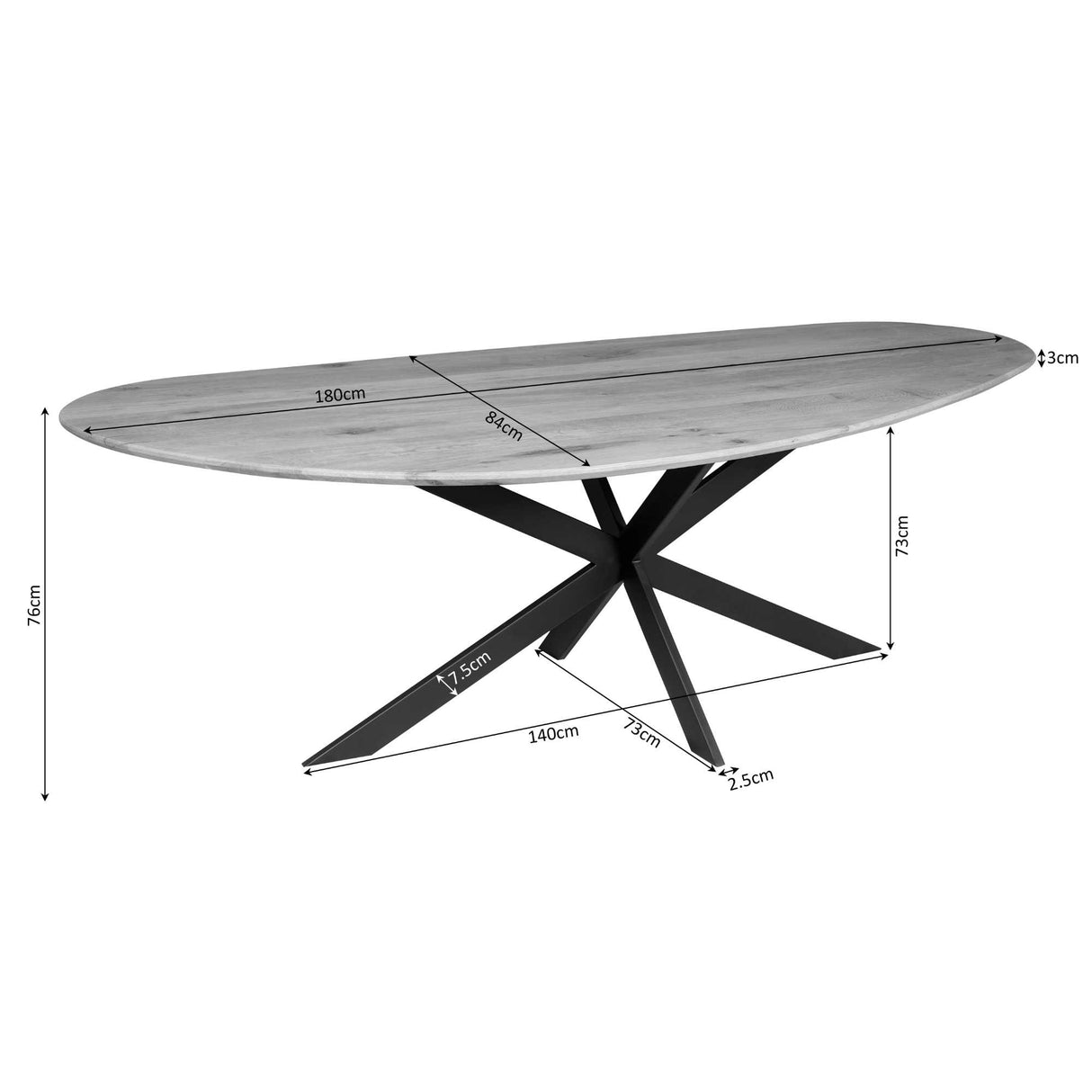 Organische Eettafel - Bruin Eikenhout - 180 cm - Matrixpoot