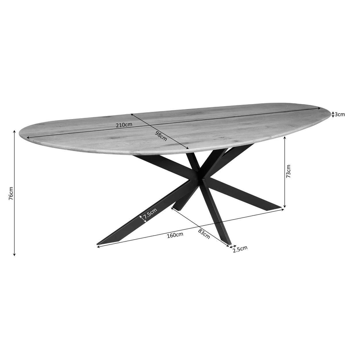 Organische Eettafel - Bruin Eikenhout - 210 cm - Matrixpoot