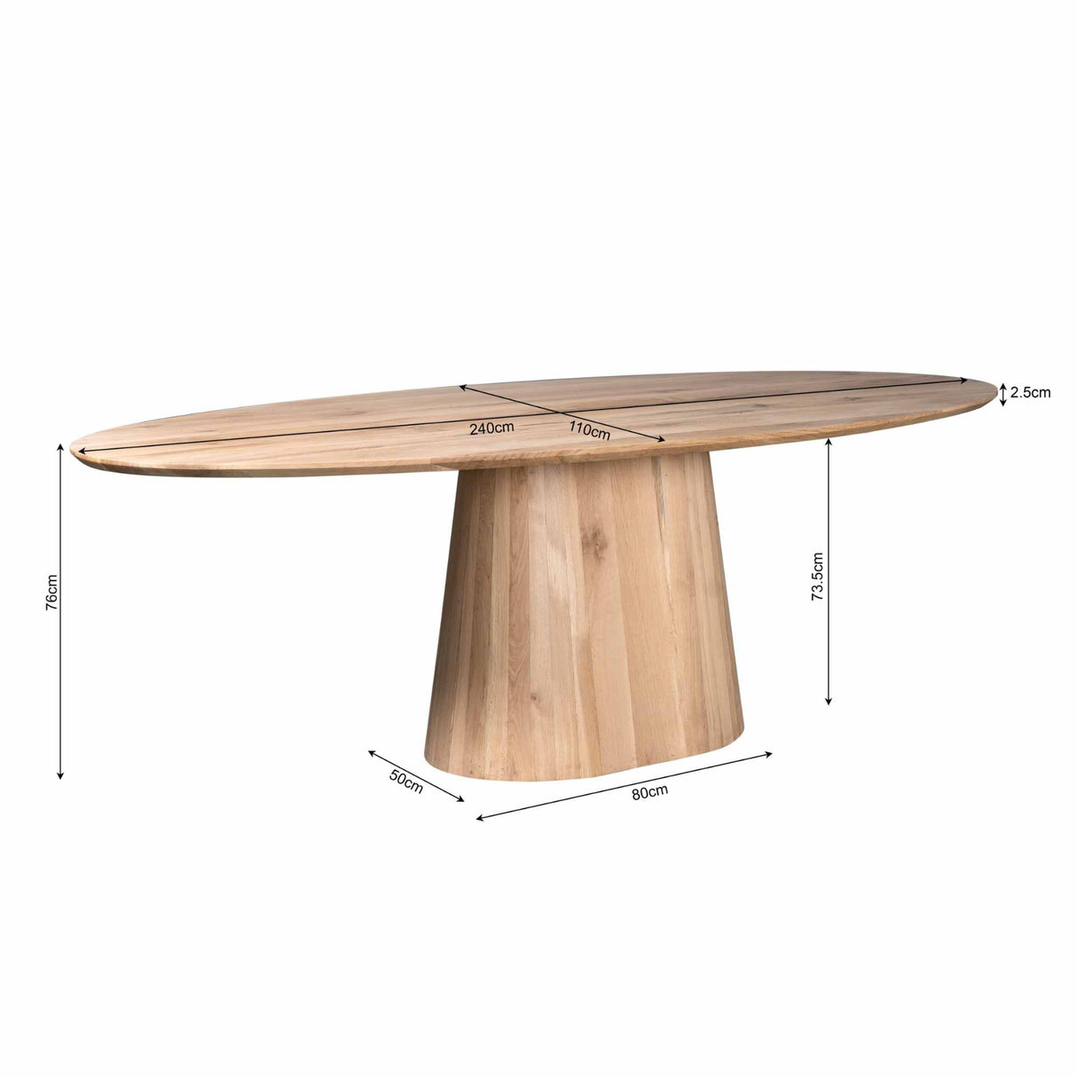 Ovale Eettafel - Naturel Eikenhout - 240 cm - Modern Conisch Onderstel