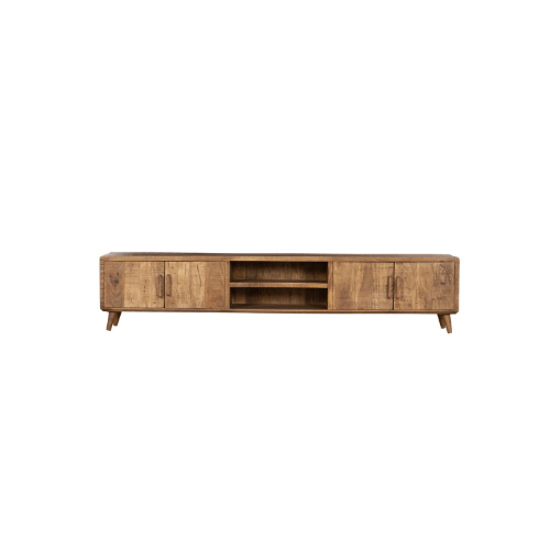 Tv-meubel - Naturel - Mangohout - 240 cm - 3 Deuren - 2 Vakken