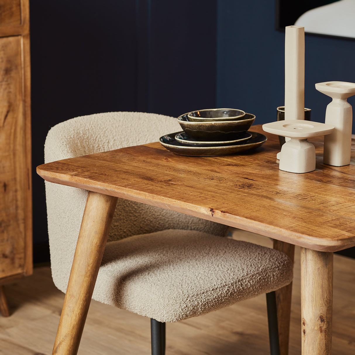 Vierkante Eettafel Naturel Mangohout - 90 cm - Eigentijds Inlegwerk