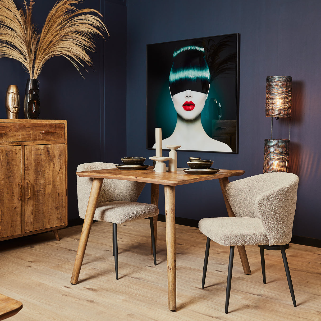 Vierkante Eettafel Naturel Mangohout - 90 cm - Eigentijds Inlegwerk