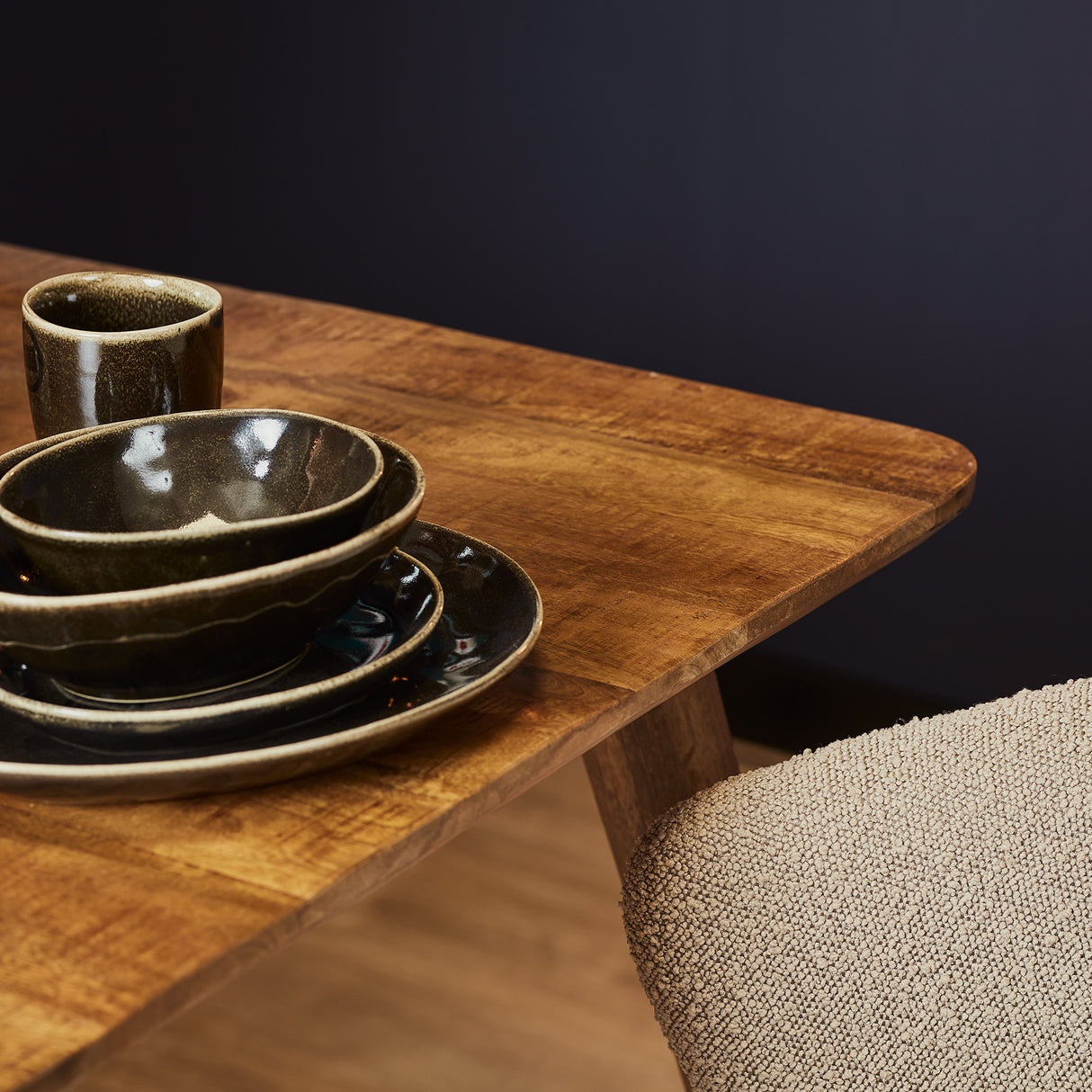 Vierkante Eettafel Naturel Mangohout - 90 cm - Eigentijds Inlegwerk