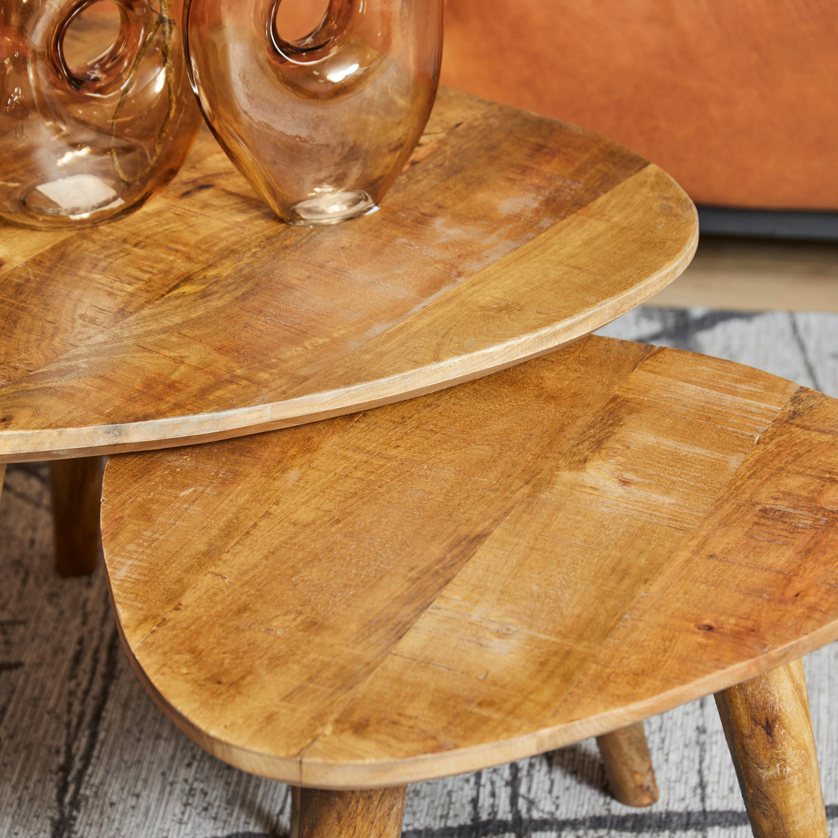 Salontafel set - Naturel - Mangohout - 60 cm - Driehoek