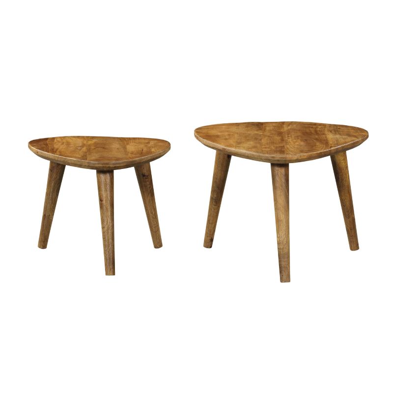 Salontafel set - Naturel - Mangohout - 60 cm - Driehoek