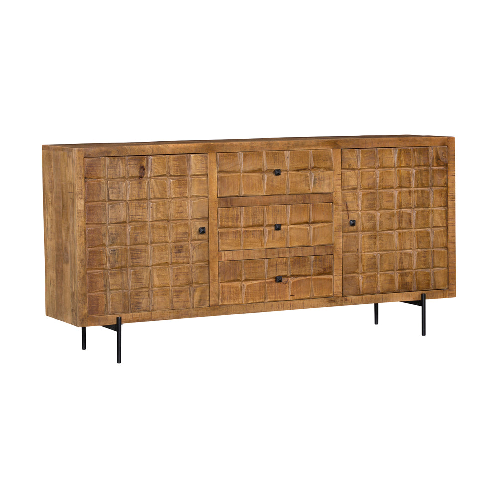 Dressoir - Naturel - Mangohout - Blokpatroon - 160 cm