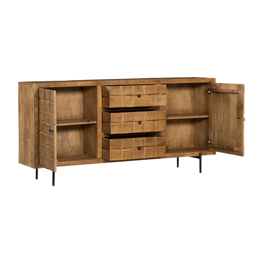 Dressoir - Naturel - Mangohout - Blokpatroon - 160 cm
