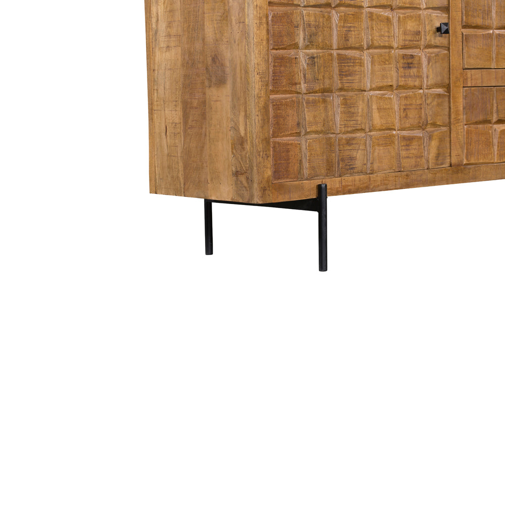 Dressoir - Naturel - Mangohout - Blokpatroon - 160 cm