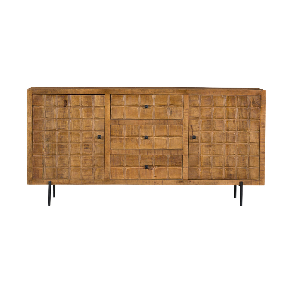 Dressoir - Naturel - Mangohout - Blokpatroon - 160 cm