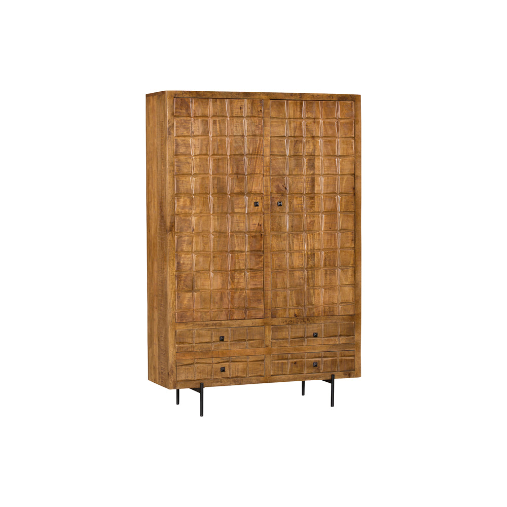 Kabinet Naturel Mangohout - 100 cm - Uniek Blokkenpatroon en Vier Lades