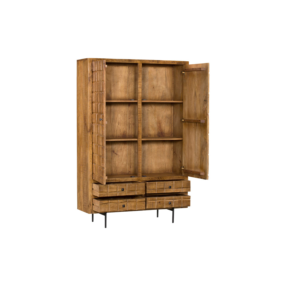 Kabinet Naturel Mangohout - 100 cm - Uniek Blokkenpatroon en Vier Lades