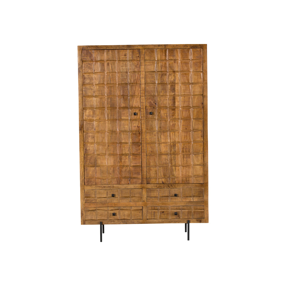 Kabinet Naturel Mangohout - 100 cm - Uniek Blokkenpatroon en Vier Lades