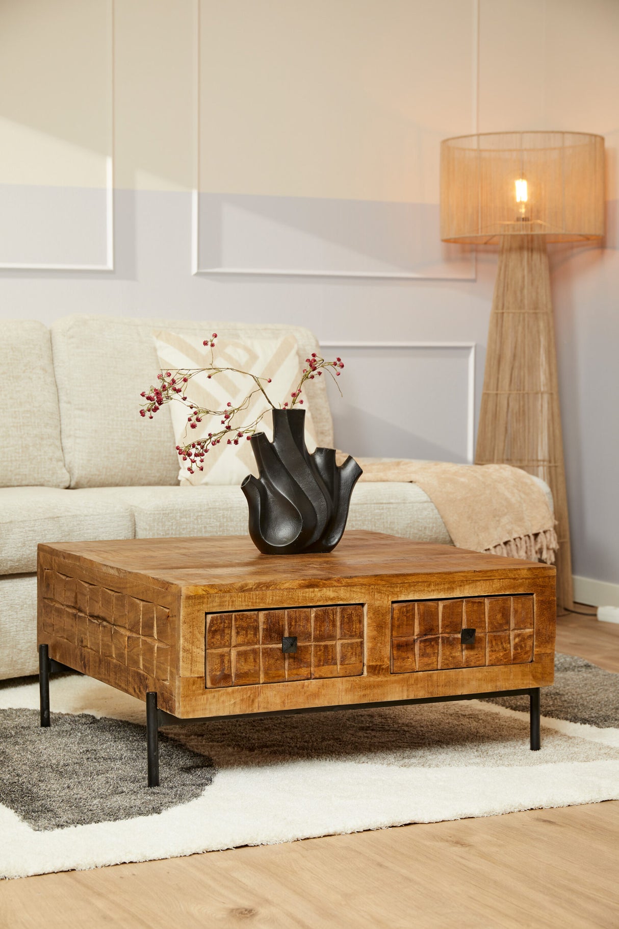 Salontafel - Vierkant - Naturel - Mangohout - 80 cm