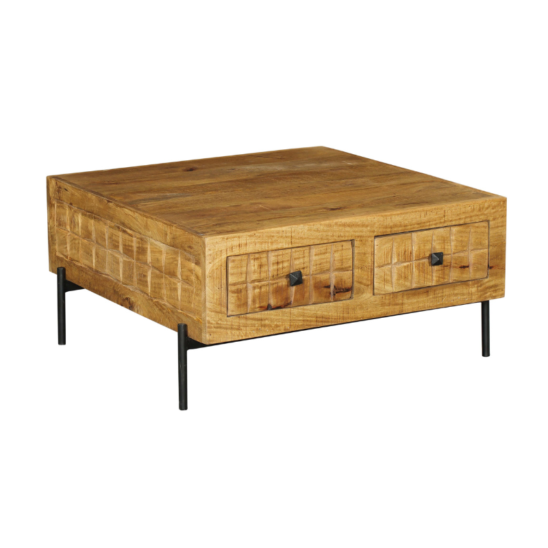 Salontafel - Vierkant - Naturel - Mangohout - 80 cm