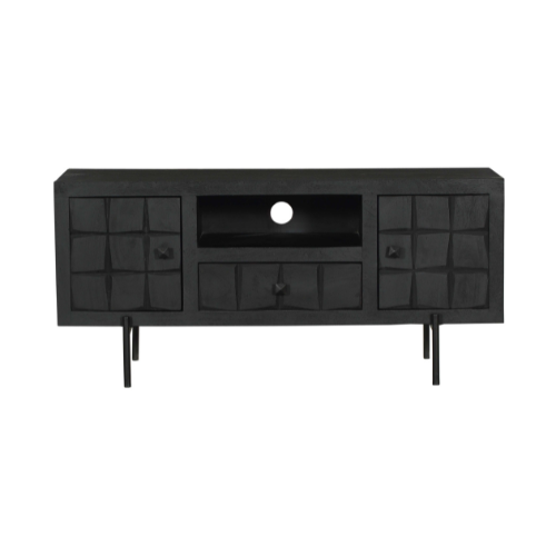 Tv-meubel - Zwart - Mangohout - Blokpatroon - 120 cm