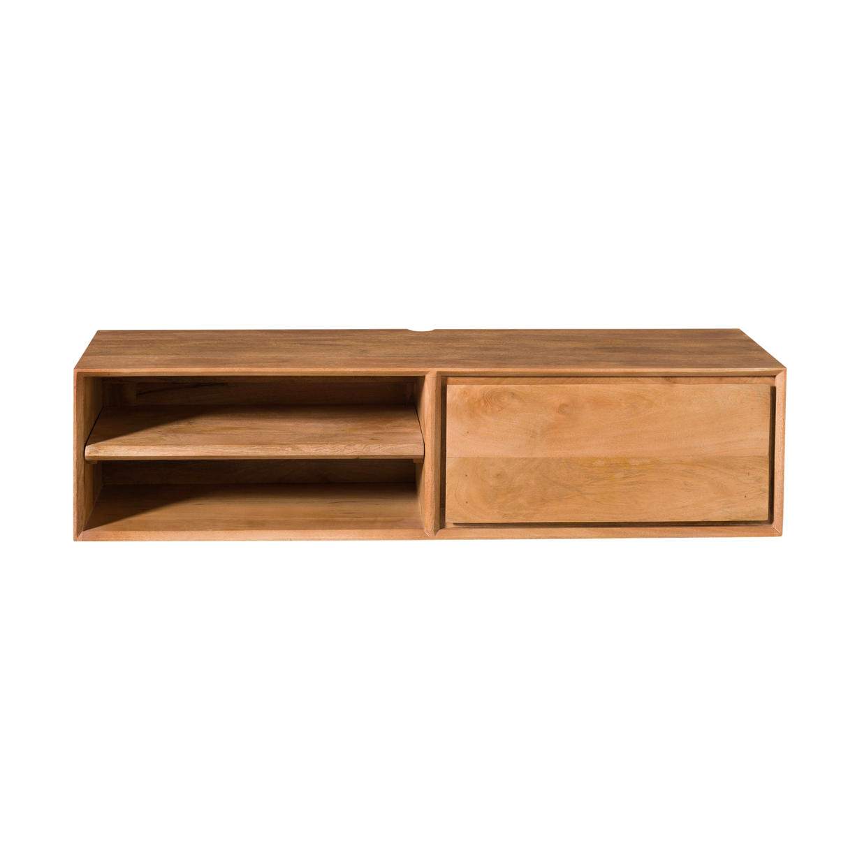 Zwevend Tv-meubel - Naturel Mangohout - 120 cm - 1 Lade & 2 Open Vakken