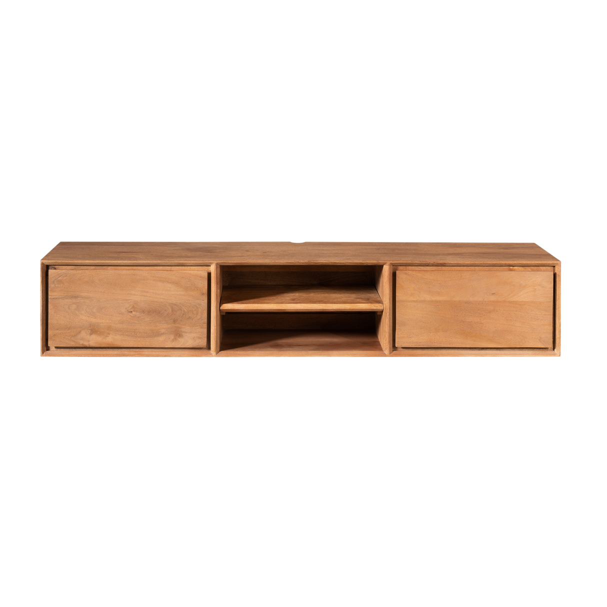Zwevend Tv-meubel - Naturel Mangohout - 160 cm - 2 Lades & 2 Open Vakken