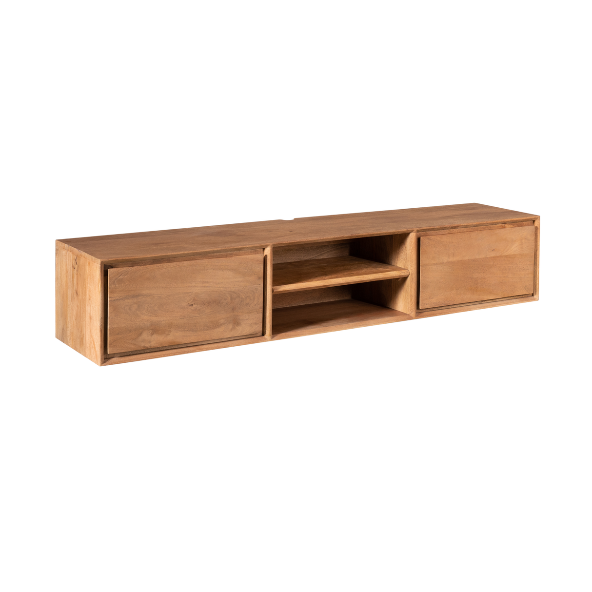 Zwevend Tv-meubel - Naturel Mangohout - 160 cm - 2 Lades & 2 Open Vakken