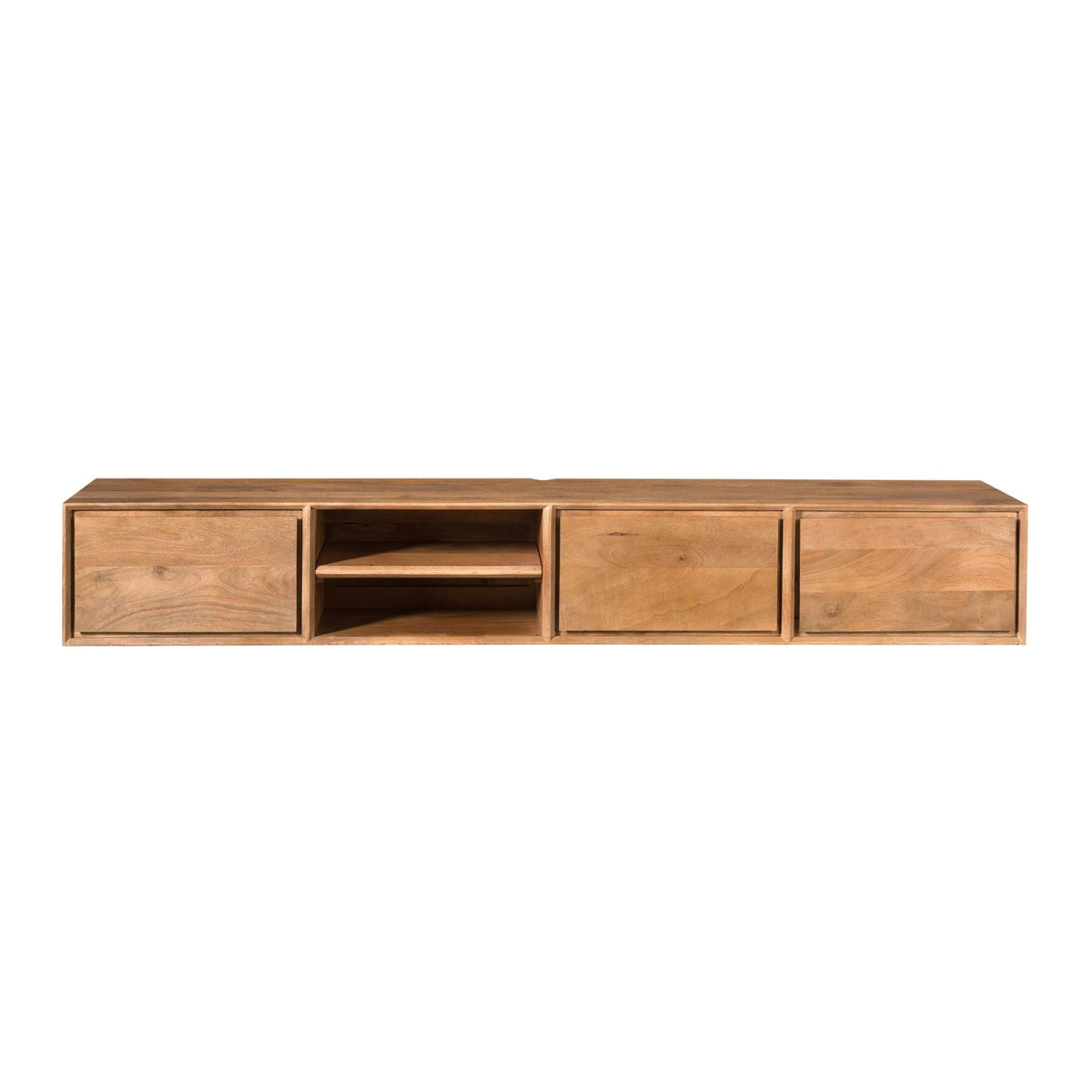 Zwevend Tv-meubel - Naturel Mangohout - 200 cm - 3 Lades & 2 Open Vakken