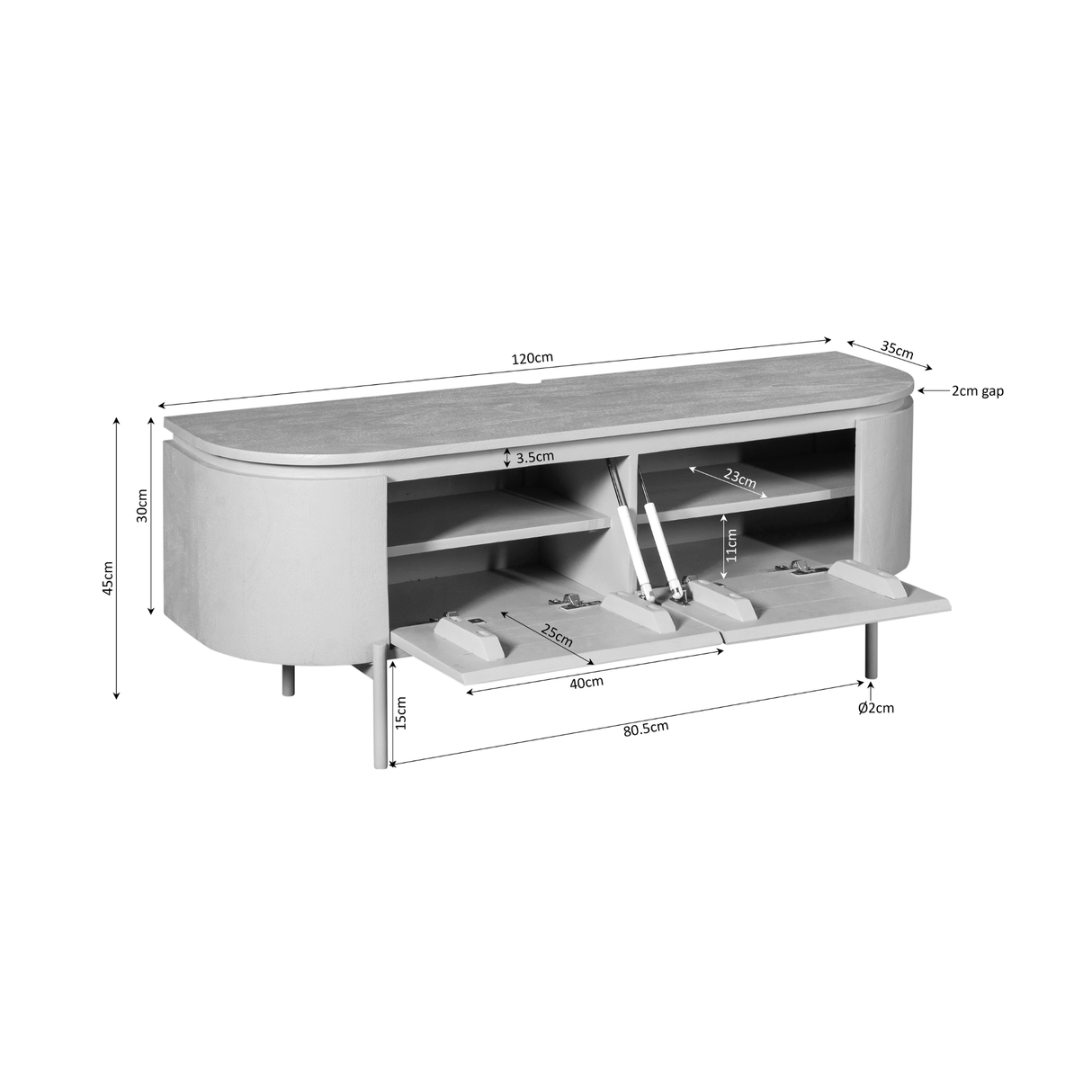 Compact Tv-meubel - Naturel Mangohout - 120 cm - Zwevend of Staand