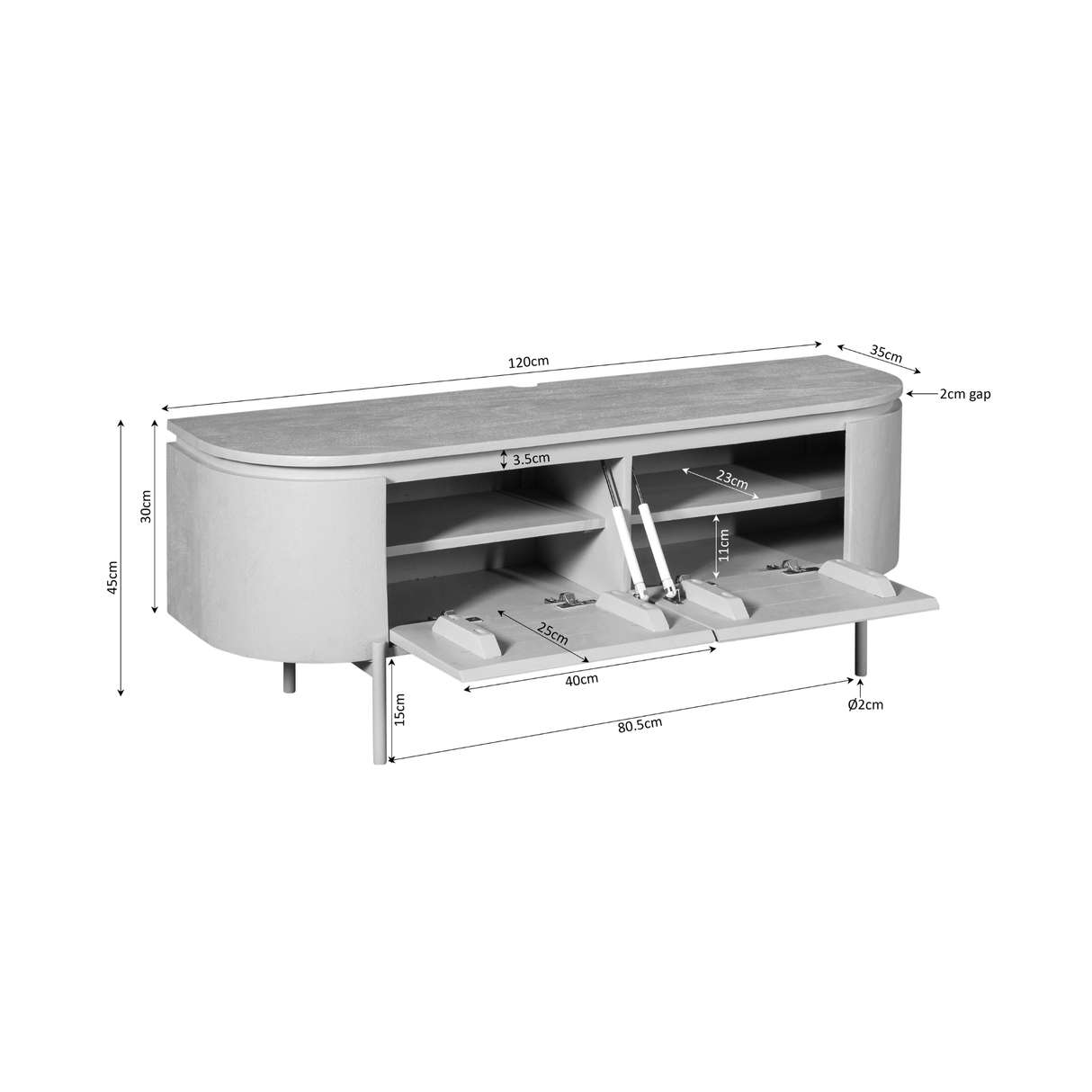 Compact Tv-meubel - Zwart Mangohout - 120 cm - Zwevend of Staand