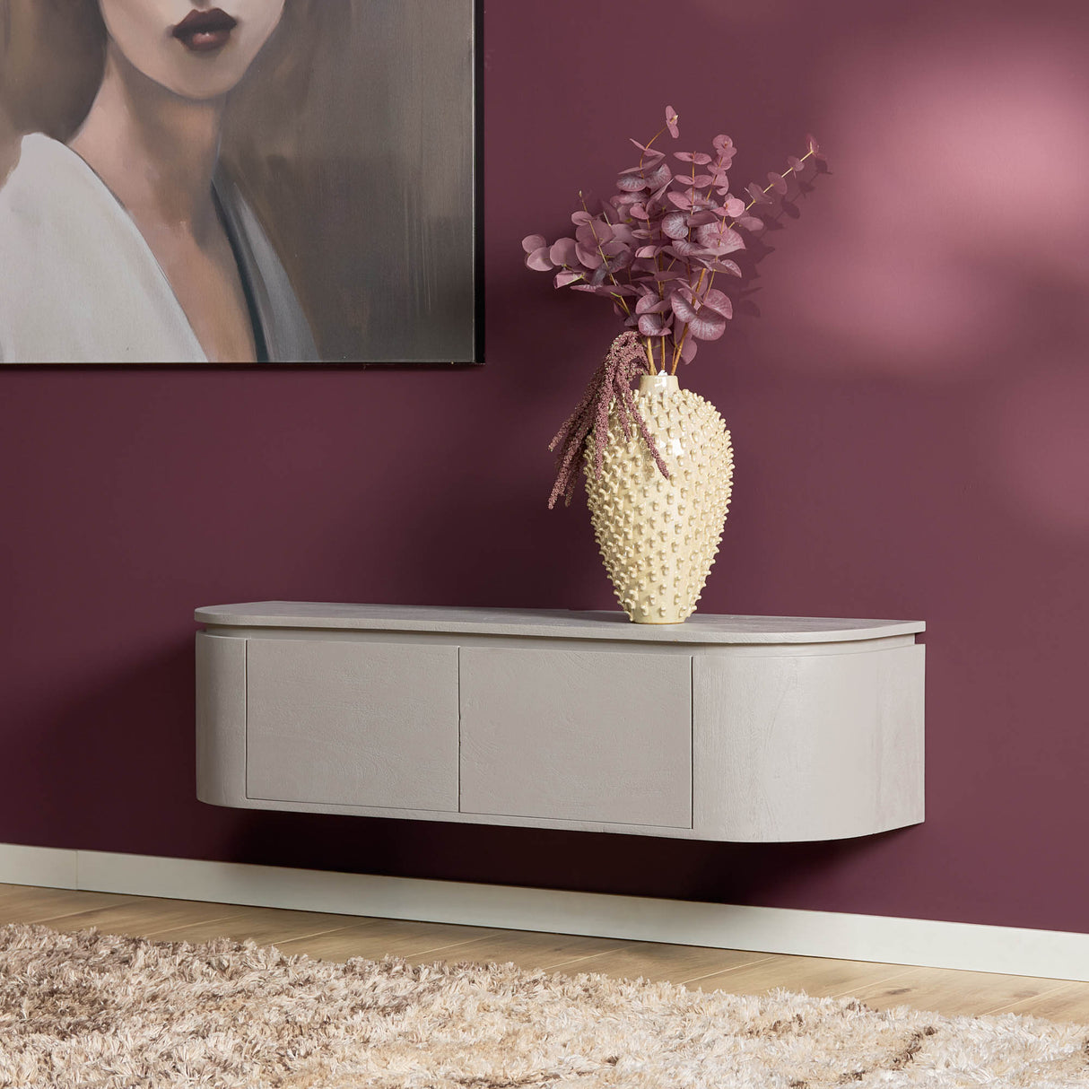Compact Tv-meubel - Taupe Mangohout - 120 cm - Zwevend of Staand