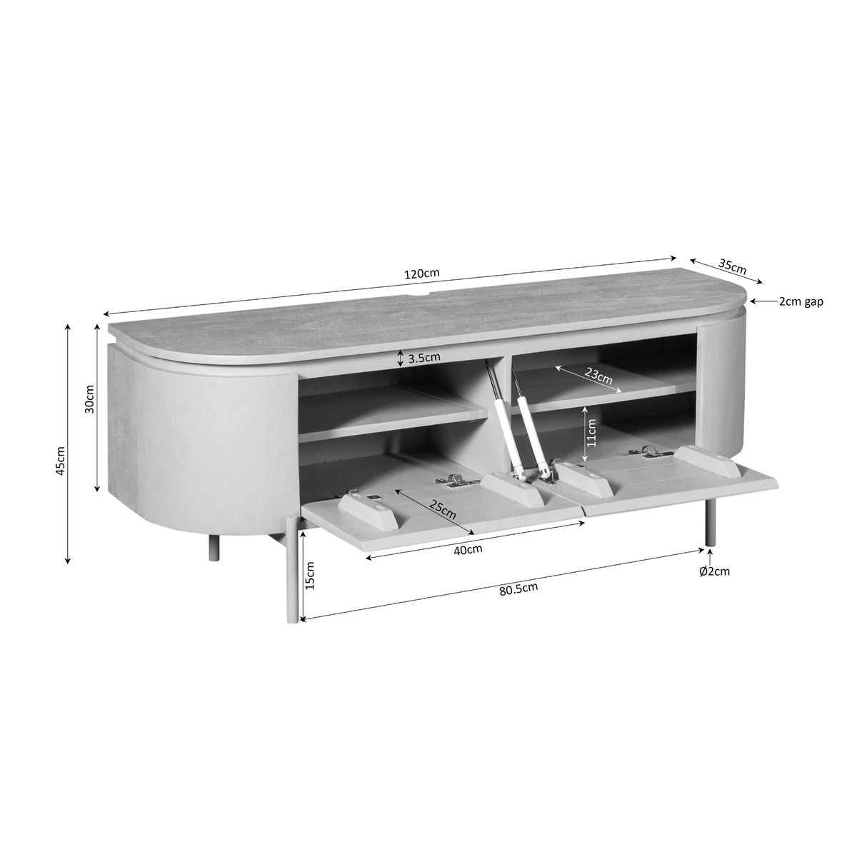 Compact Tv-meubel - Taupe Mangohout - 120 cm - Zwevend of Staand