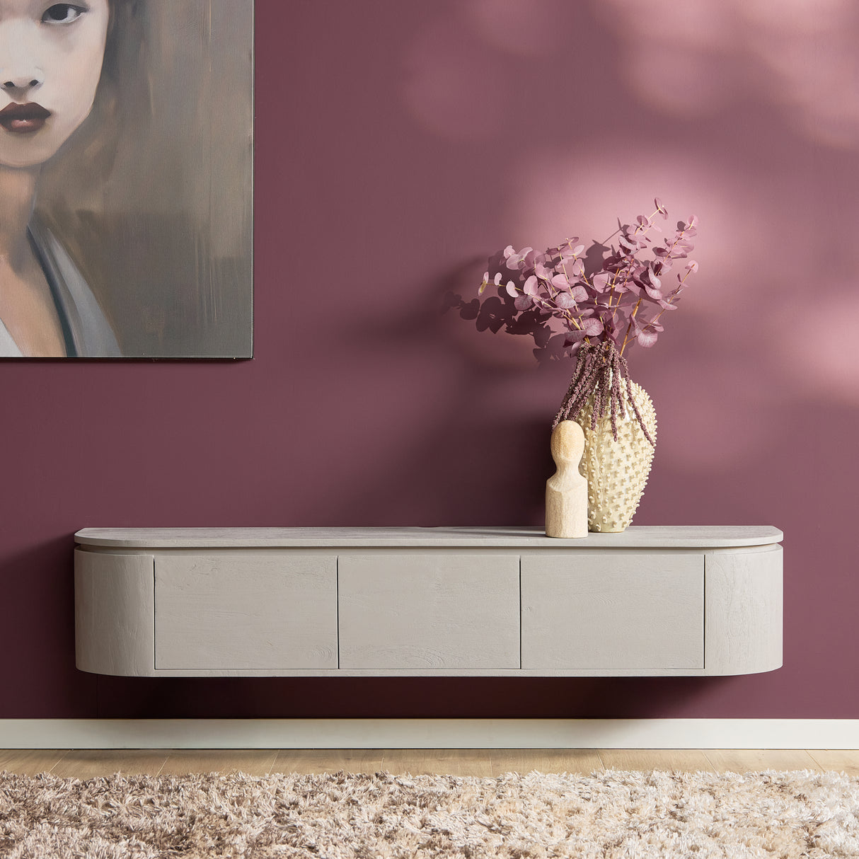 Zwevend Tv-meubel - Naturel Mangohout - 120 cm - 1 Lade & 2 Open Vakken