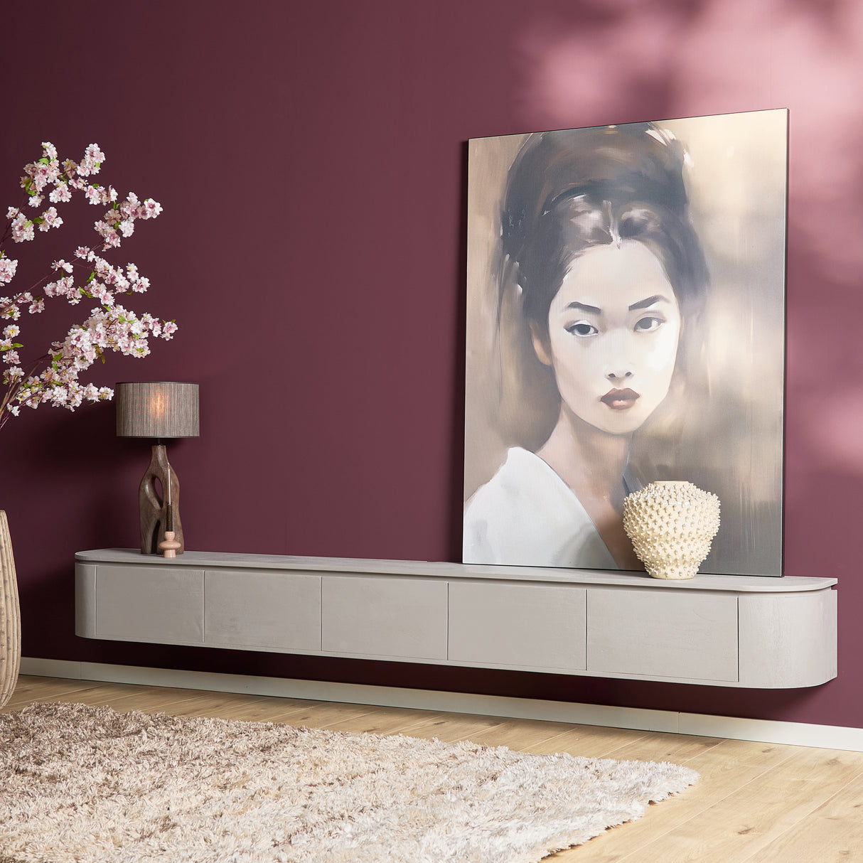 Zwevend Tv-meubel - Naturel Mangohout - 120 cm - 1 Lade & 2 Open Vakken