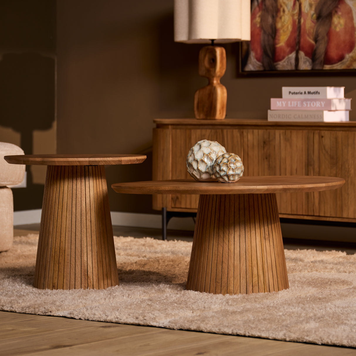 Ronde Salontafel - Naturel Mangohout - 50 cm - Design Lattenpoot