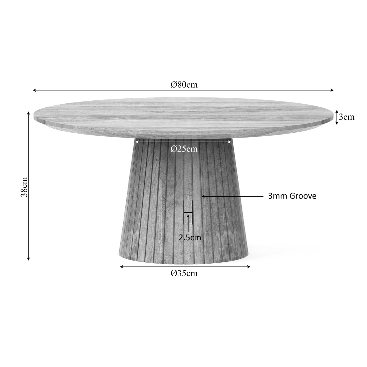 Ronde Salontafel - Naturel Mangohout - 80 cm - Design Lattenpoot