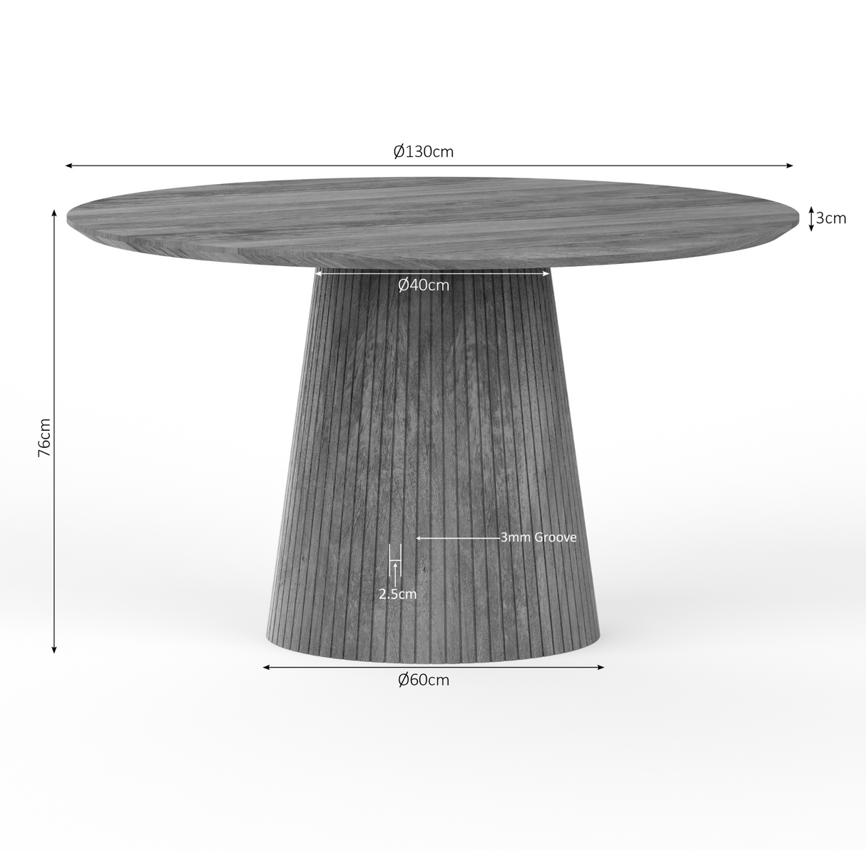 Ronde Eettafel - Naturel Mangohout - 130 cm - Design Lattenpoot