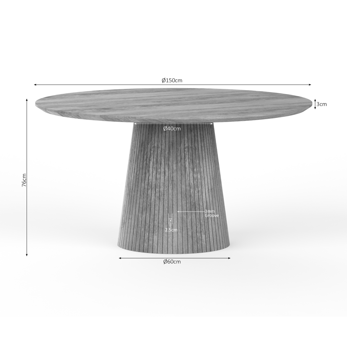 Ronde Eettafel - Naturel Mangohout - 150 cm - Design Lattenpoot