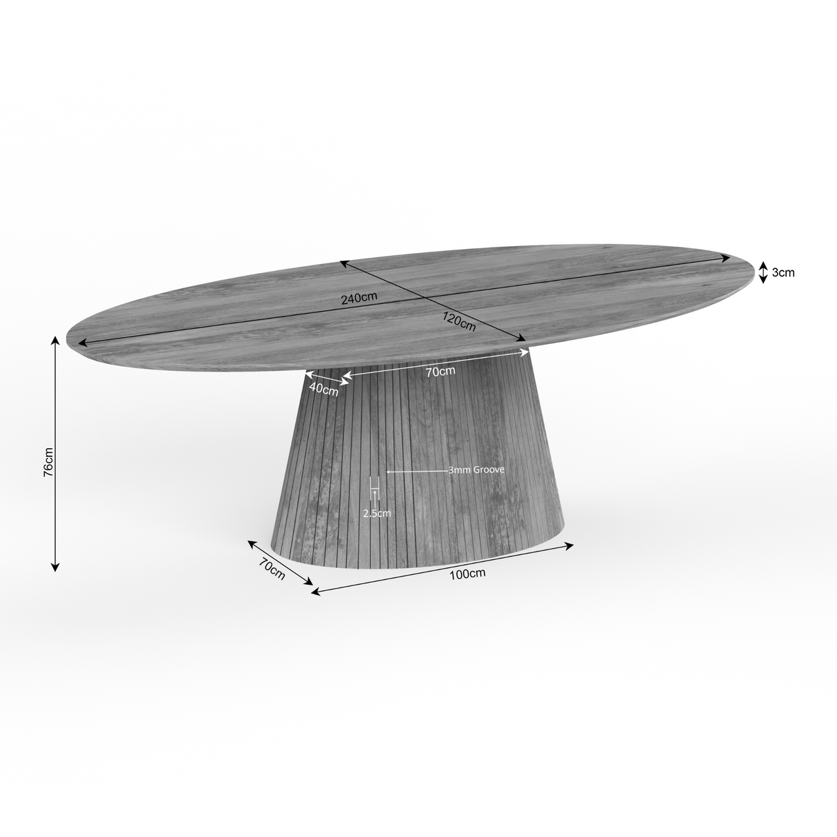 Ovale Eettafel - Naturel Mangohout - 240 cm - Modern Latten-Design