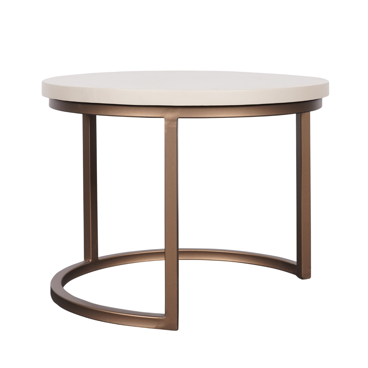 Salontafel Set van 3 - Ø 70 cm - Zandkleurig Mangohout - Bronskleurig Frame