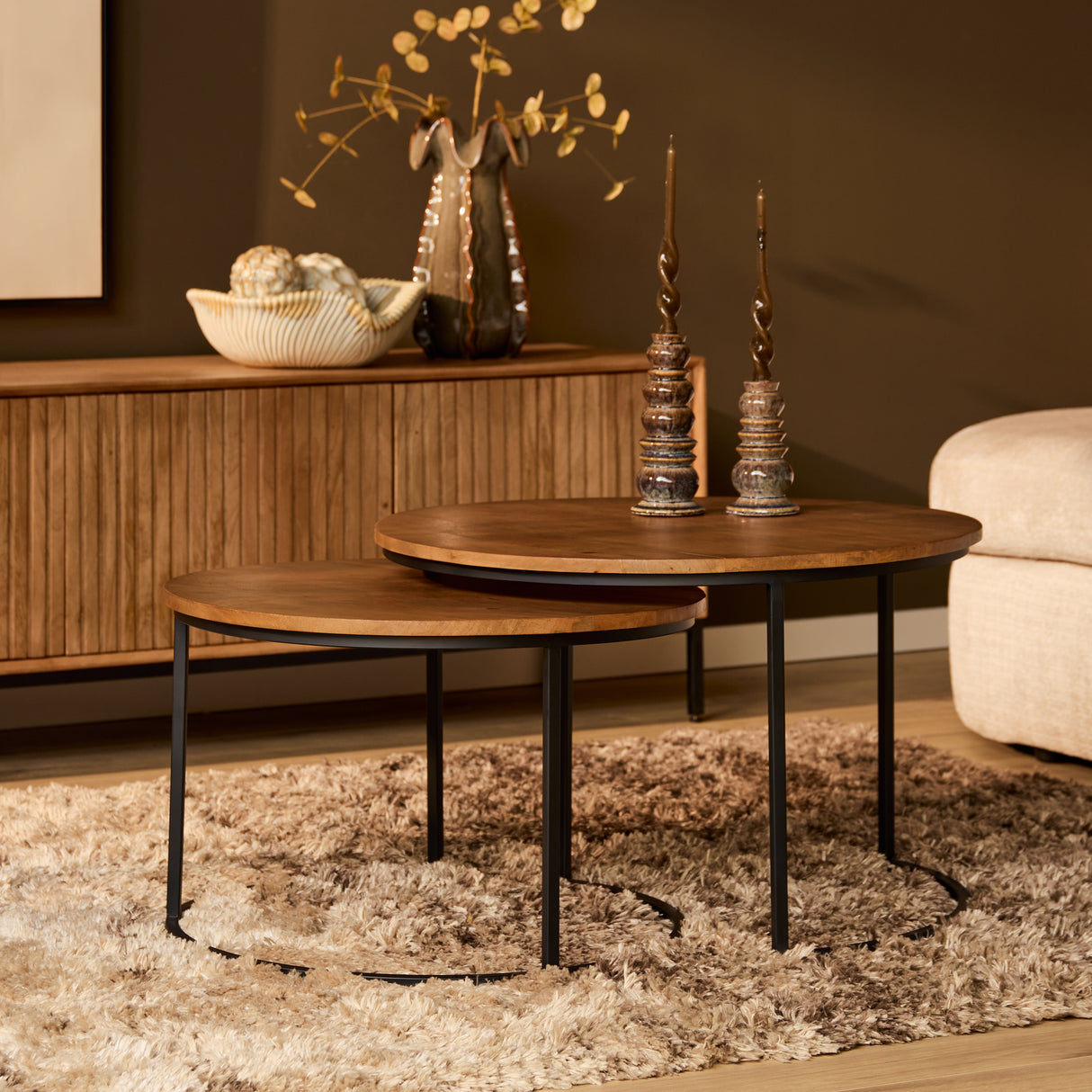 Salontafel set - Naturel Mangohout - 2-delig - 70 cm - Industrieel