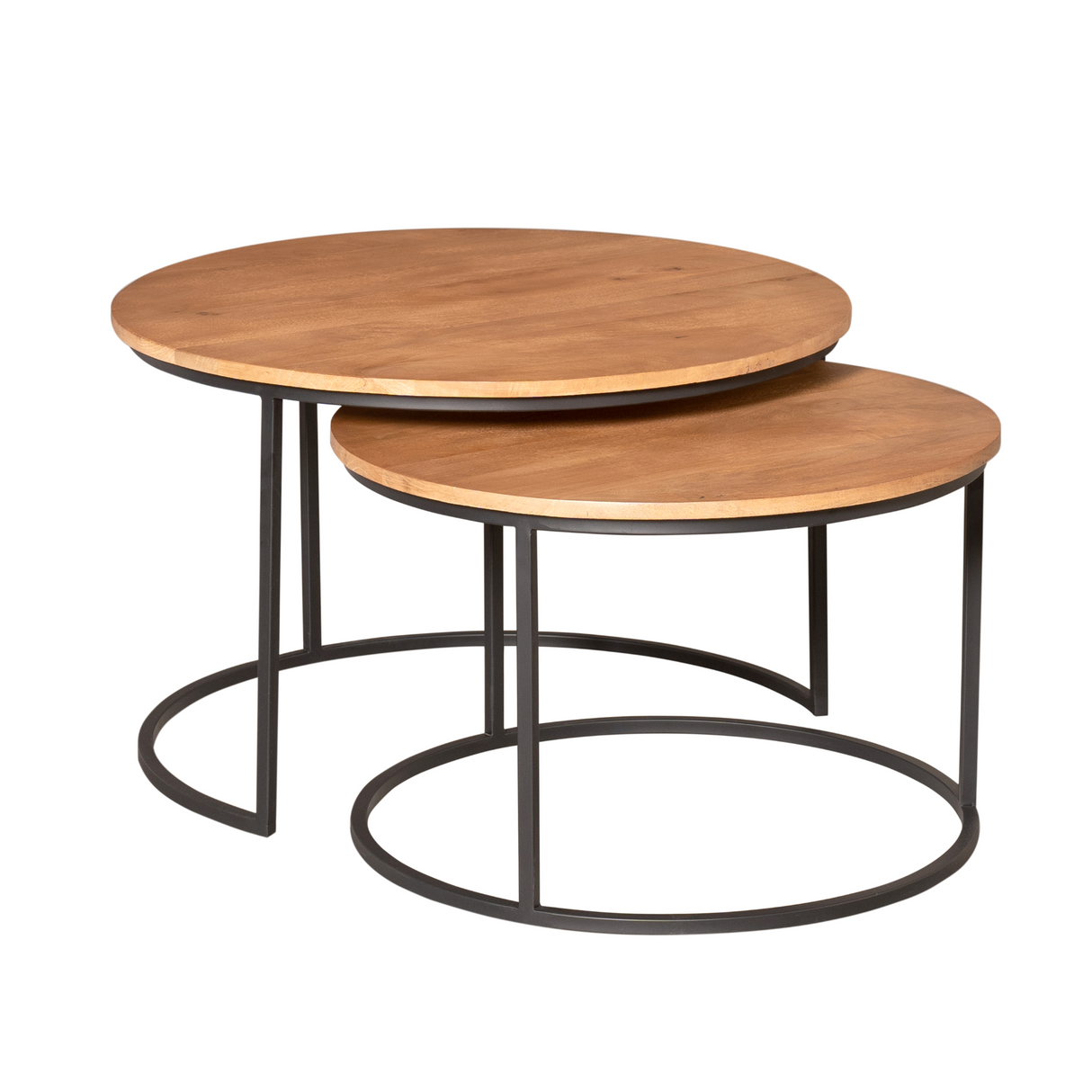 Salontafel set - Naturel Mangohout - 2-delig - 70 cm - Industrieel