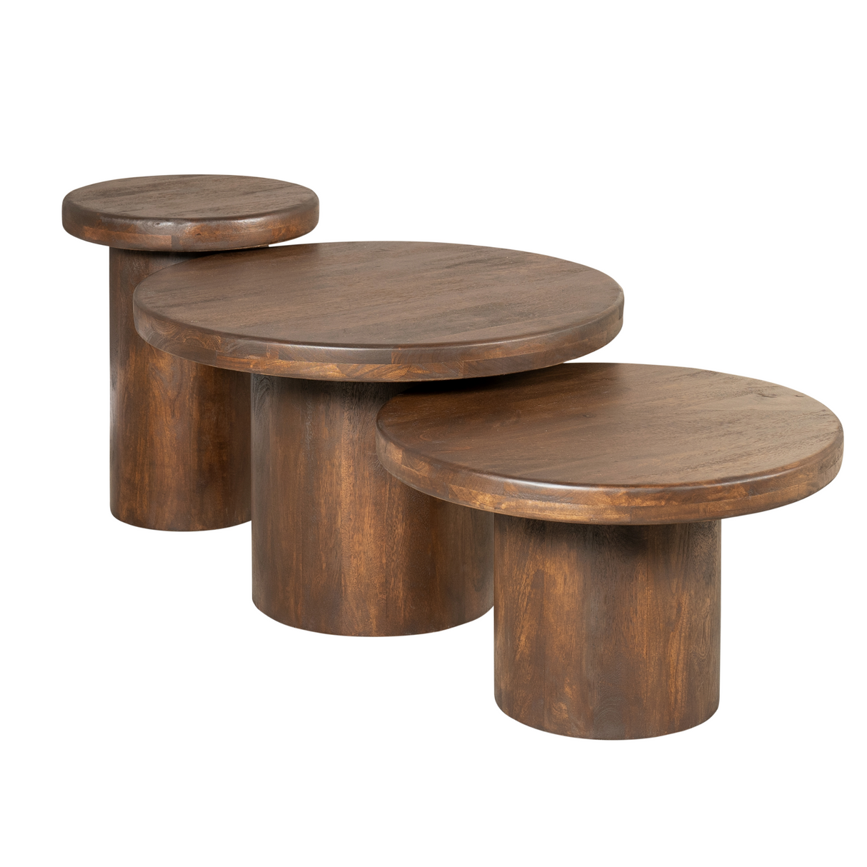 Salontafel Set van 3 - Bruin Mangohout - Diverse Hoogtes