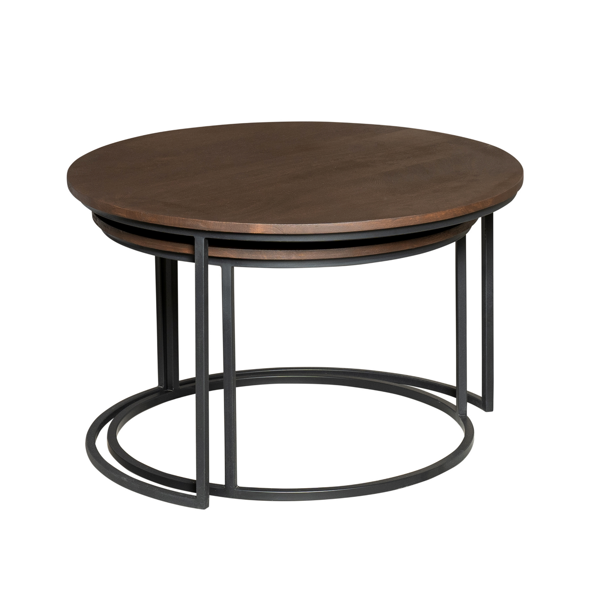Salontafel Set van 2 - 70 cm & 60 cm - Bruin Mangohout - Zwart Stalen Frame