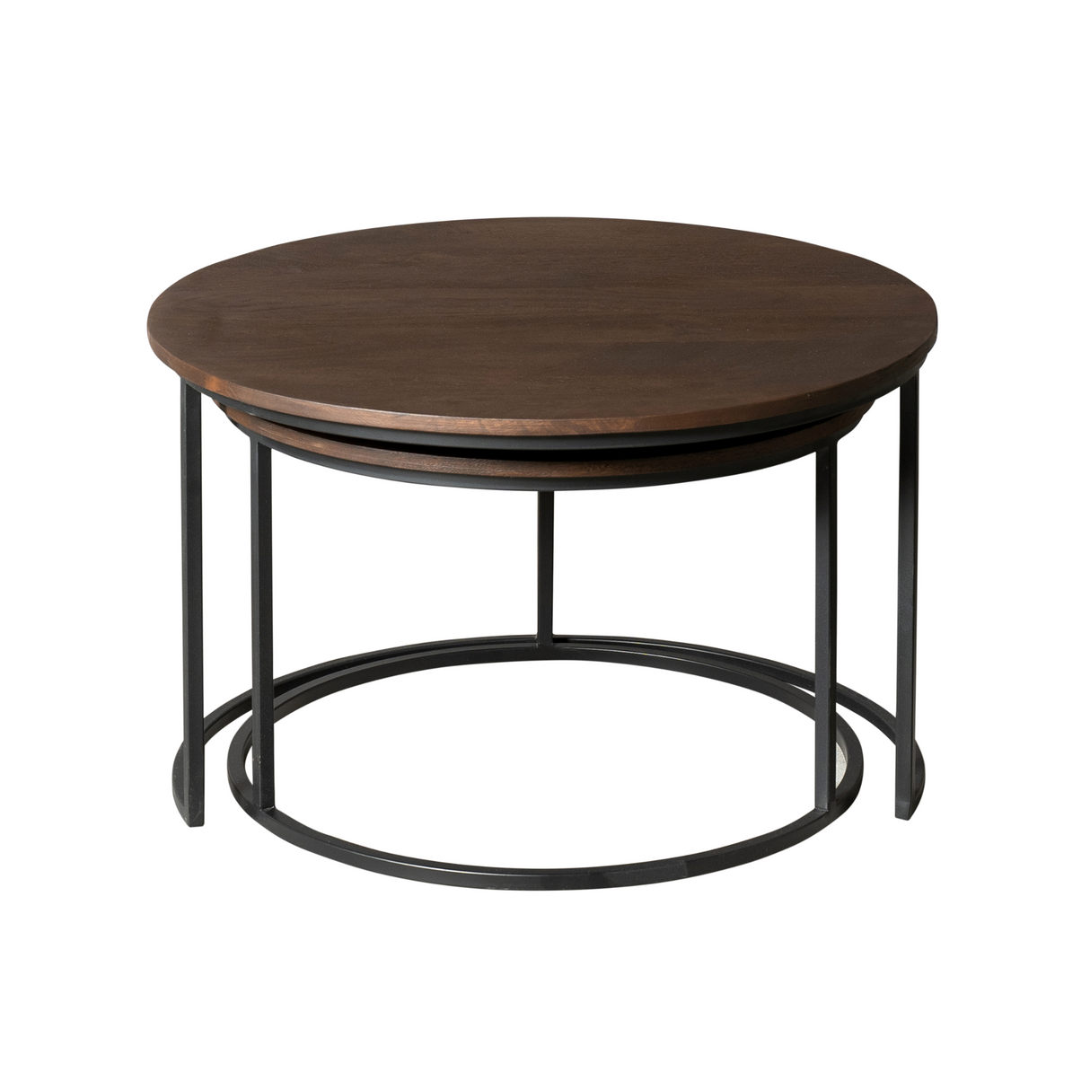 Salontafel Set van 2 - 70 cm & 60 cm - Bruin Mangohout - Zwart Stalen Frame