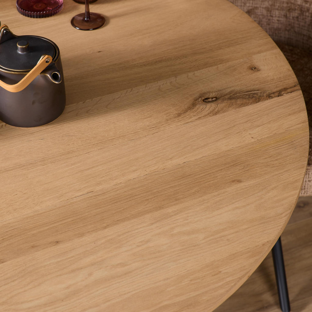 Eettafel Rond - Naturel Eikenhout - Matrixpoot - 110 cm