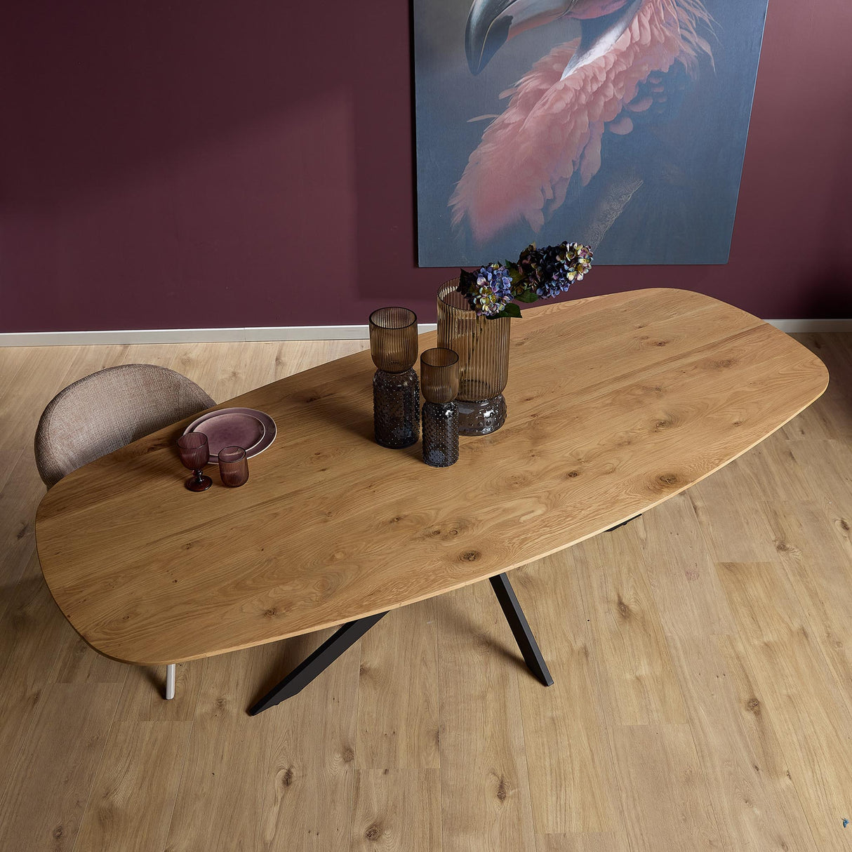 Deens Ovale Eettafel - Naturel Europees Eikenhout - 180 cm - Stalen X-Poot