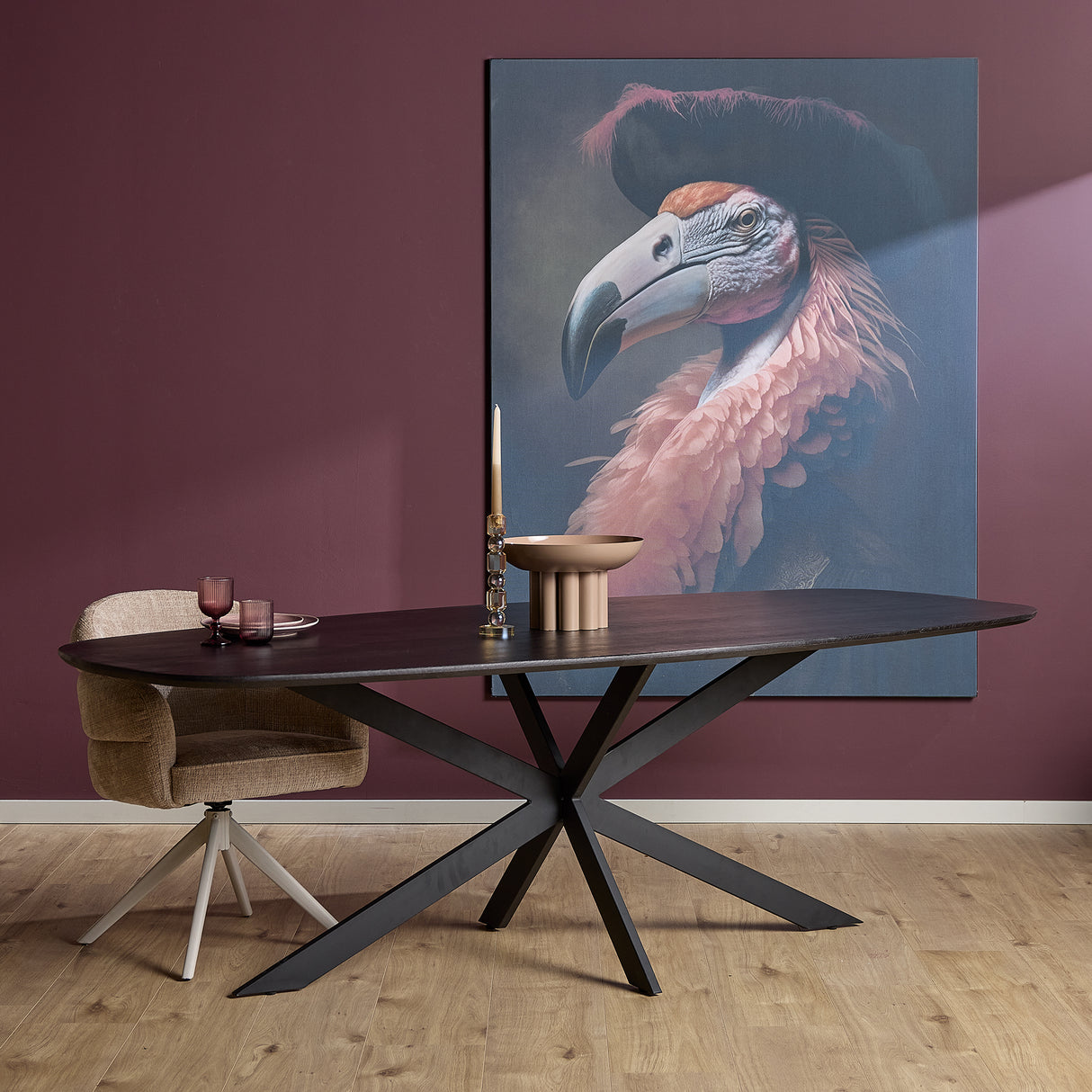 Eettafel Deens Ovaal - Zwart Eikenhout - Stalen Frame - 240 cm