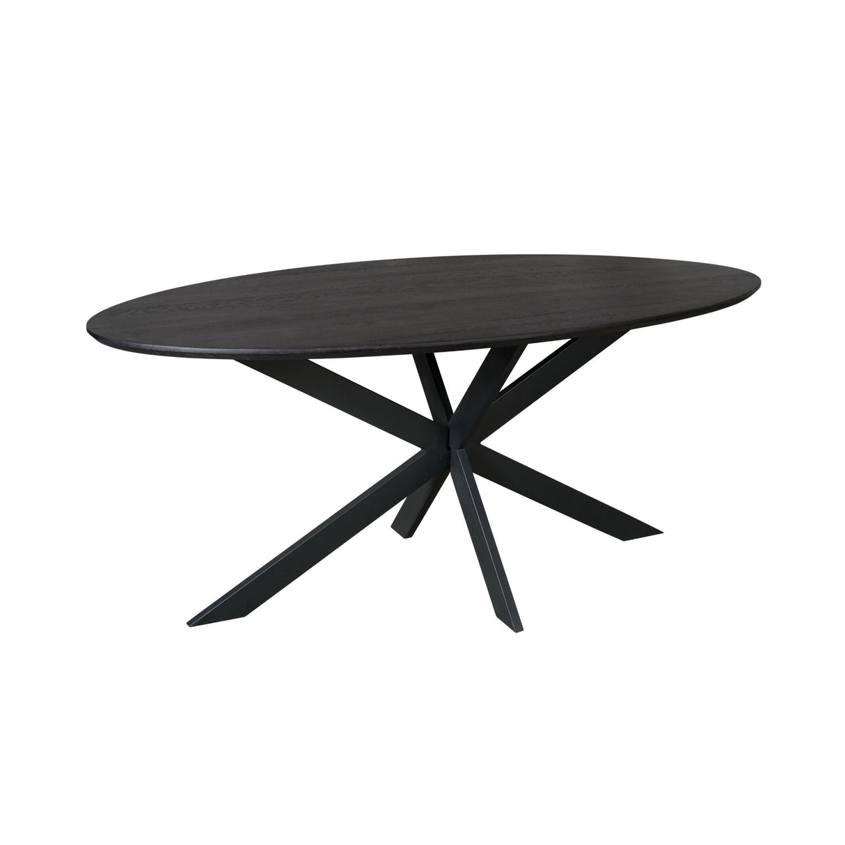 Ovale Eettafel Zwart Eikenhout - 180 cm - Massief Blad - Spinpoot